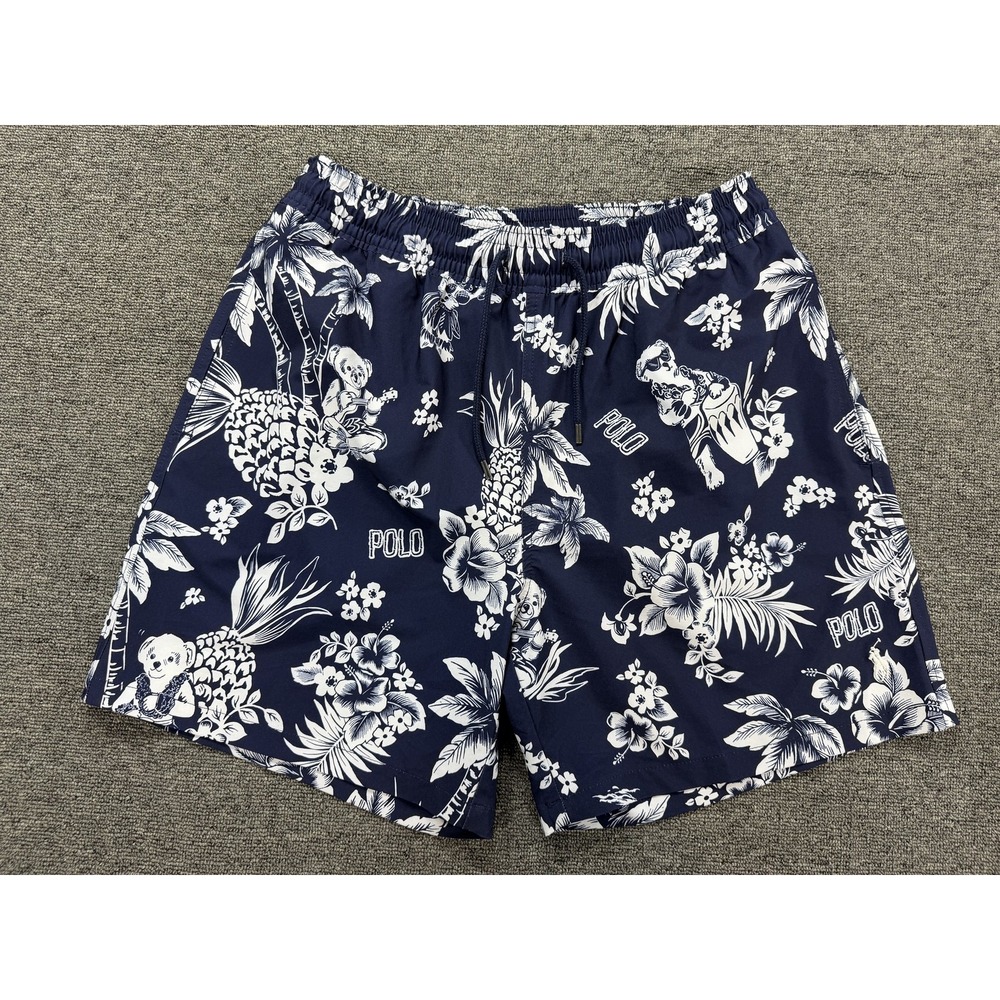 Polo Ralph Lauren Swim Trunks Mens Medium Blue Polo Bear Floral Lined Shorts
